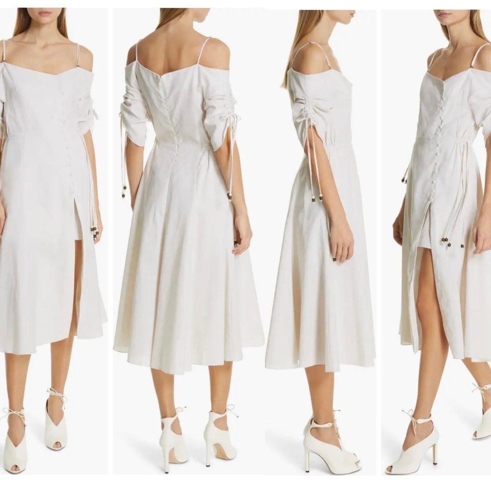 Jonathan Simkhai off the shoulder cream beige cotton and linen dress Sz XS